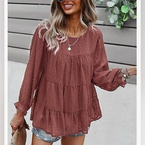 NWOT, PRETTYGARDEN Women's Loose Chiffon Blouse, Casual Round Neck Peplum Top